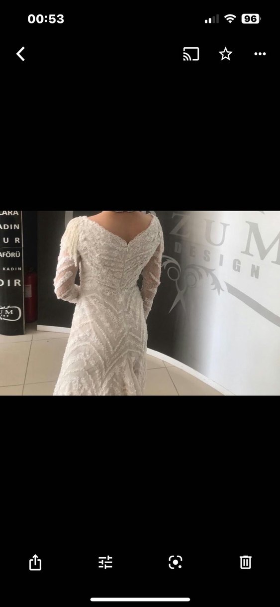 Uzun Kollu Beyaz Balık Gelinlik - Görsel 2