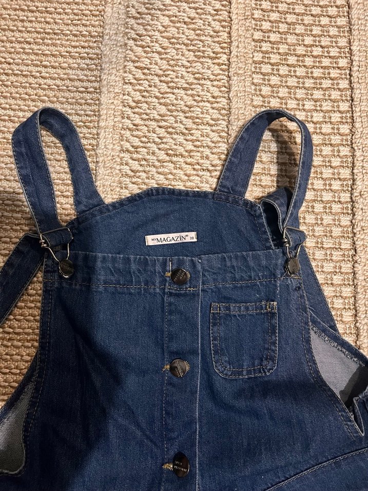 Kadın Mavi Denim Askılı Kısa Tulum - Görsel 3