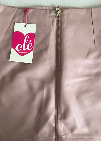 Düğmeli Bej Deri Midi Etek - Görsel 2