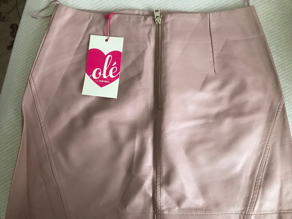 Düğmeli Bej Deri Midi Etek - Görsel 2