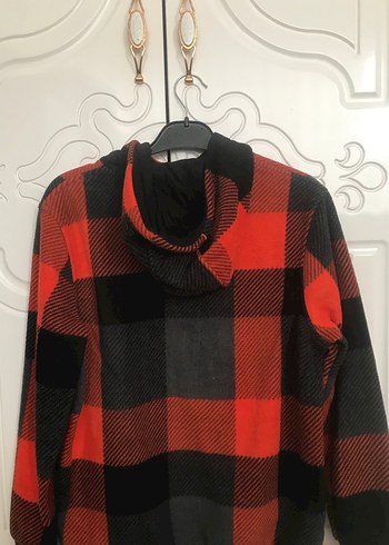 Kırmızı Siyah Kareli Kadın Polar Ceket - Görsel 2