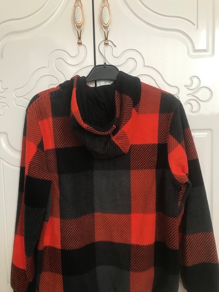 Kırmızı Siyah Kareli Kadın Polar Ceket - Görsel 2