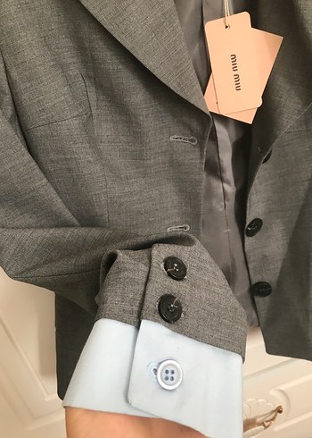 Gri Keten Kadın Blazer Ceket - Görsel 3