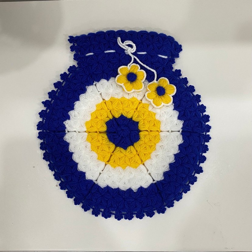 El Yapımı Örgü Nazar Boncuğu ve Çiçekli Amerikan Servis - Görsel 2