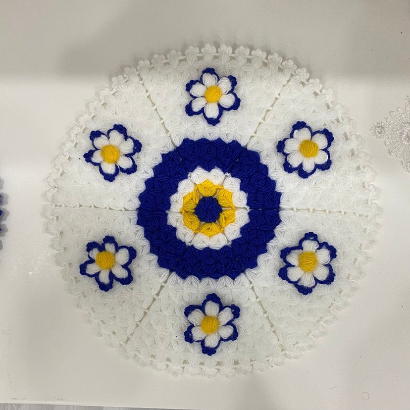 El Yapımı Örgü Nazar Boncuğu ve Çiçekli Amerikan Servis - Görsel 3