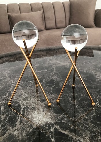 Parlak Altın Renkli Kristal Top Dekoratif Stand - Görsel 2