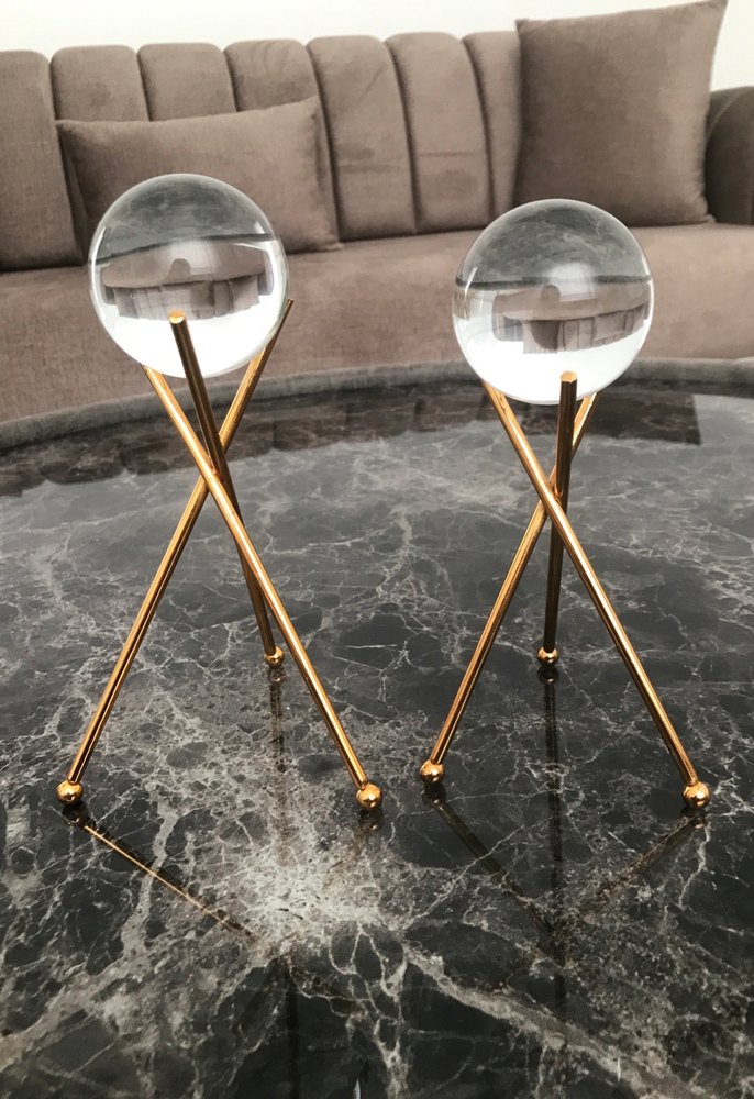 Parlak Altın Renkli Kristal Top Dekoratif Stand - Görsel 2