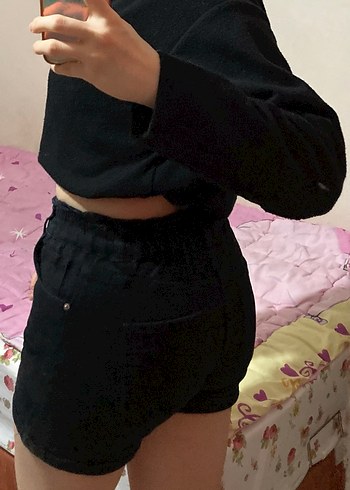 Siyah Beli Lastikli Kot Şort - Görsel 3