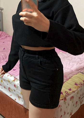 Siyah Beli Lastikli Kot Şort - Görsel 2