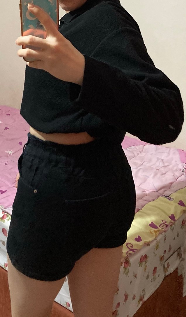 Siyah Beli Lastikli Kot Şort - Görsel 3