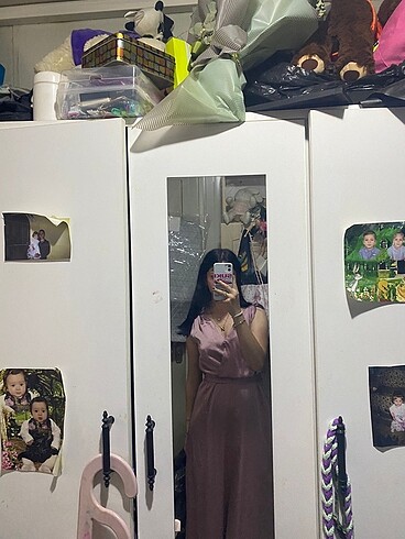 Pembe saten midi elbise