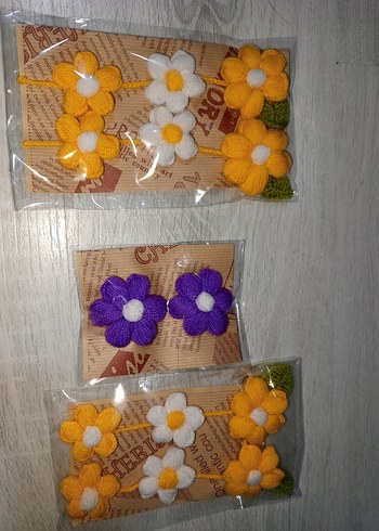 Renkli Nakışlı Örgü Çiçek Saç Tokaları - Görsel 4