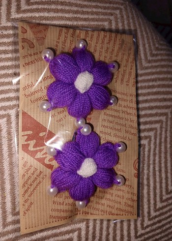 Renkli Nakışlı Örgü Çiçek Saç Tokaları - Görsel 6