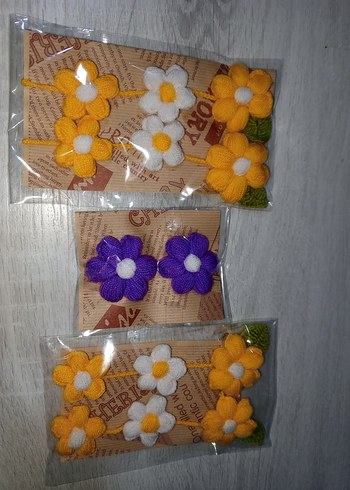 Renkli Nakışlı Örgü Çiçek Saç Tokaları - Görsel 3