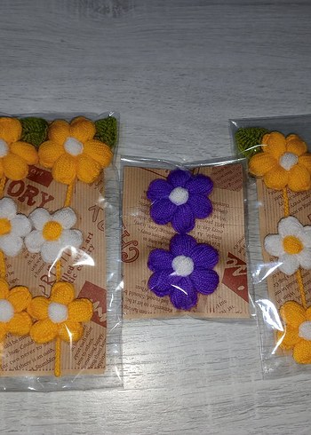 Renkli Nakışlı Örgü Çiçek Saç Tokaları - Görsel 2