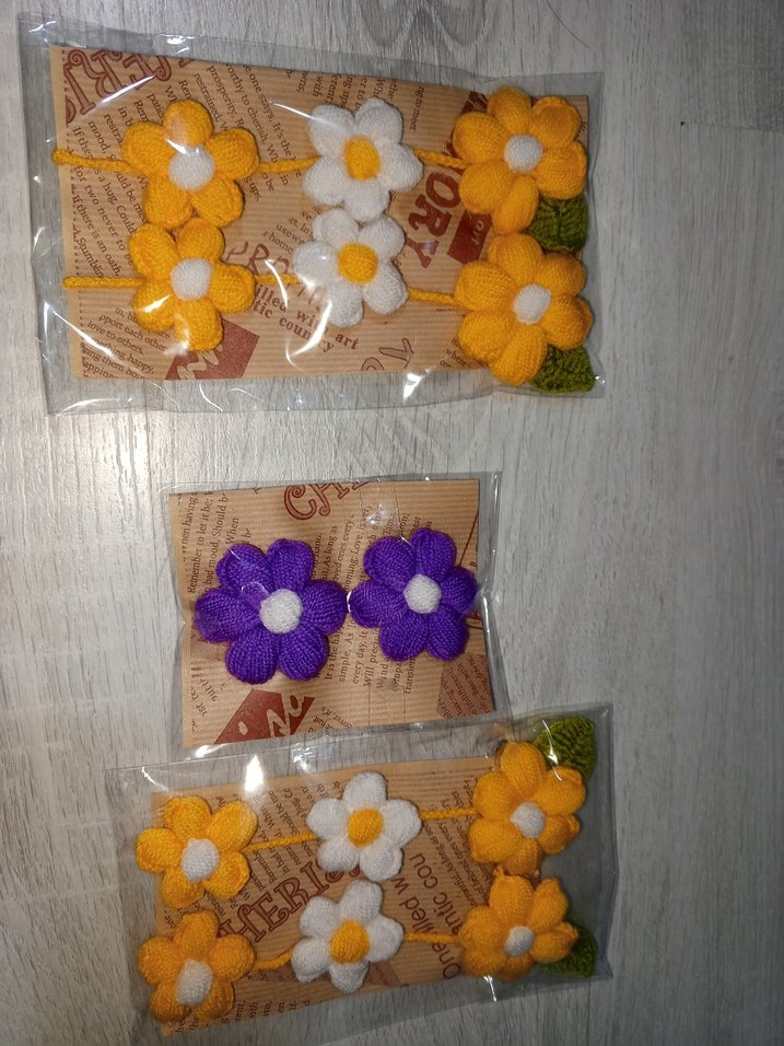 Renkli Nakışlı Örgü Çiçek Saç Tokaları - Görsel 4