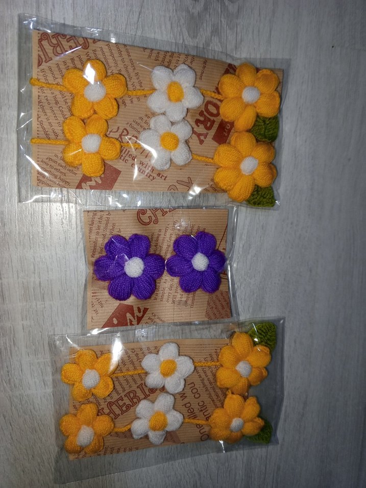 Renkli Nakışlı Örgü Çiçek Saç Tokaları - Görsel 3