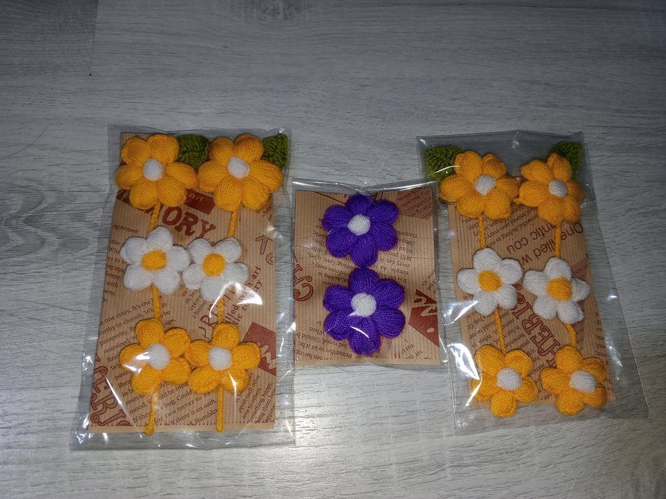 Renkli Nakışlı Örgü Çiçek Saç Tokaları - Görsel 2