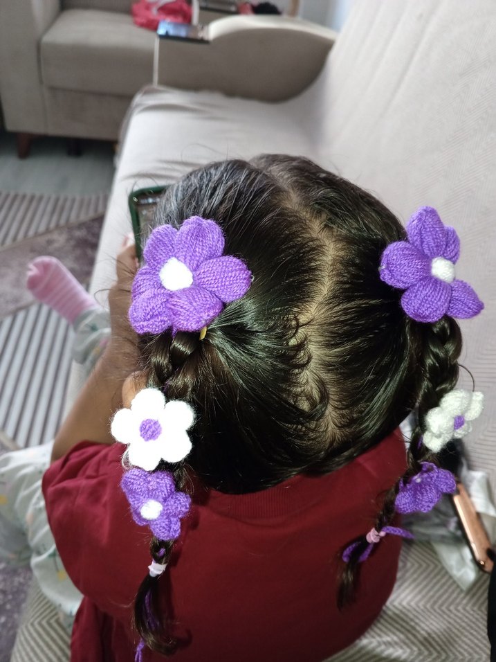 Mor Bağlamalı Çocuk Saç Tokası Seti - Görsel 3