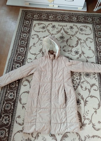 Bej Uzun Kadın Kışlık Mont Yüksek Yakalı - Görsel 2