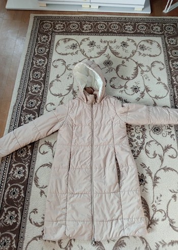 Bej Uzun Kadın Kışlık Mont Yüksek Yakalı - Görsel 3