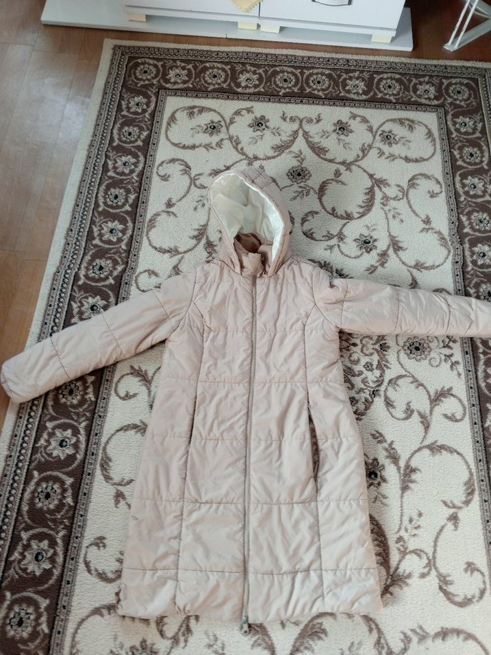 Bej Uzun Kadın Kışlık Mont Yüksek Yakalı - Görsel 2