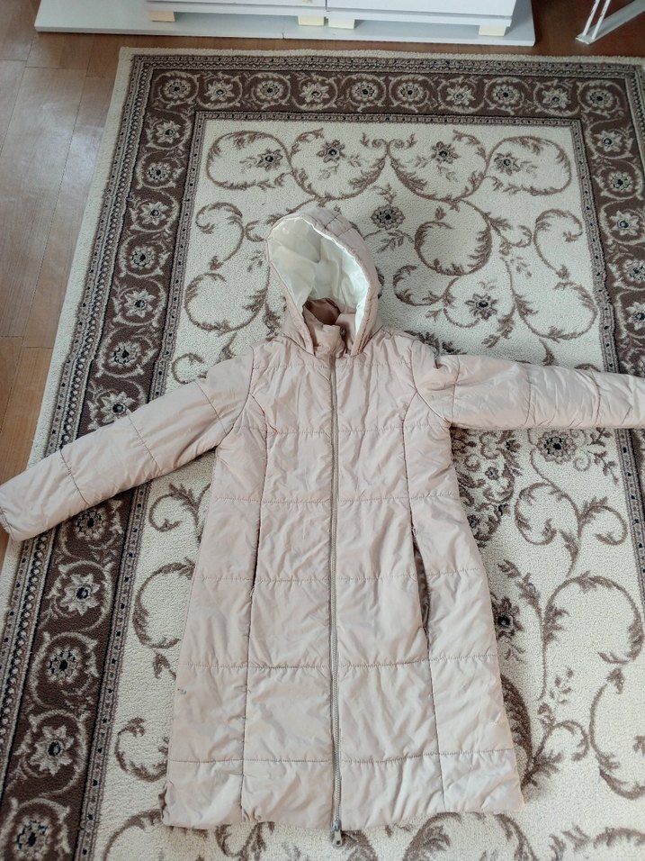 Bej Uzun Kadın Kışlık Mont Yüksek Yakalı - Görsel 3