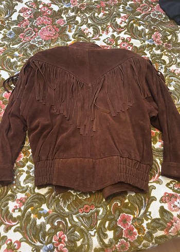 Püsküllü Kahverengi Süet Kadın Deri Ceket - Görsel 2