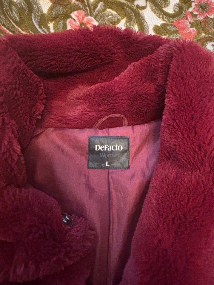 Bordo Peluş Kadın Midi Kaban - Görsel 2