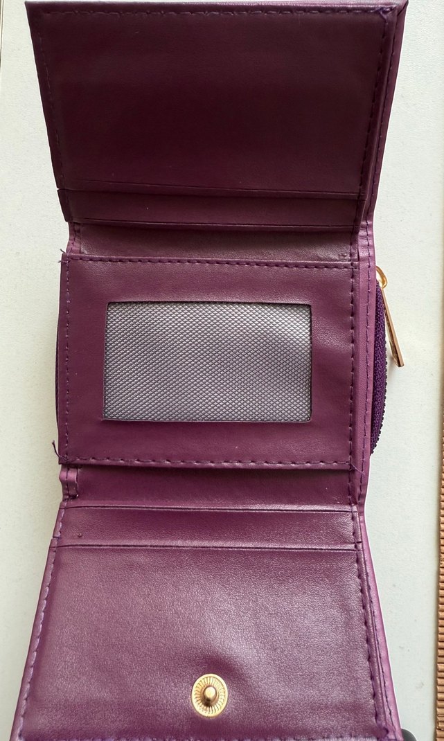 Şans getiren Mor vegan Deri Fermuarlı katlamalı Kadın Cüzdanı - Görsel 4