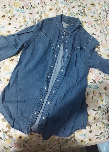 Diğer Kadın Gri Denim Düğmeli Midi Gömlek