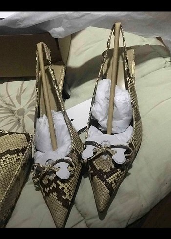 Bej Deri Yılan Desenli Stiletto - Görsel 3