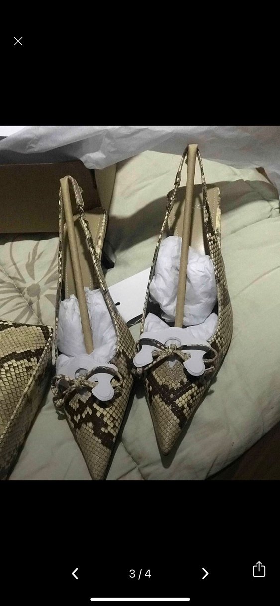 Bej Deri Yılan Desenli Stiletto - Görsel 3