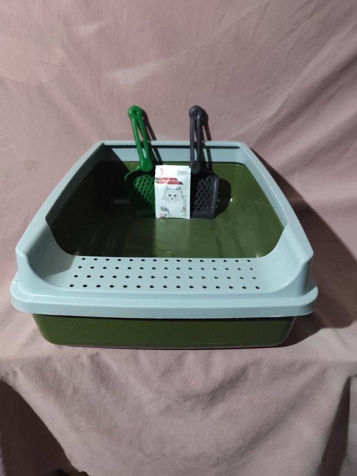 Koyu Yeşil Kedi Tuvalet Kabı ve Kürek Seti - Görsel 3