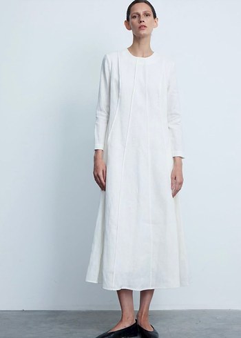 Zara Kevser studio Beyaz Uzun Keten Elbise