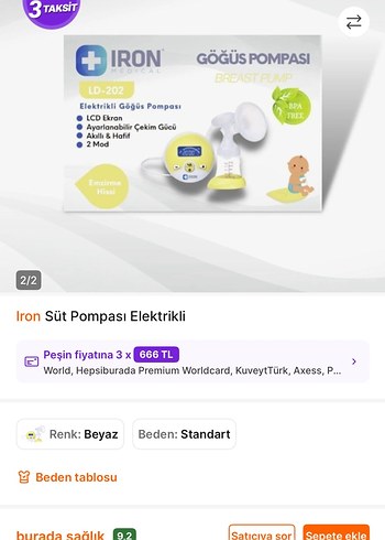 IRON LD-202 Elektrikli Göğüs Pompası Sarı - Görsel 4