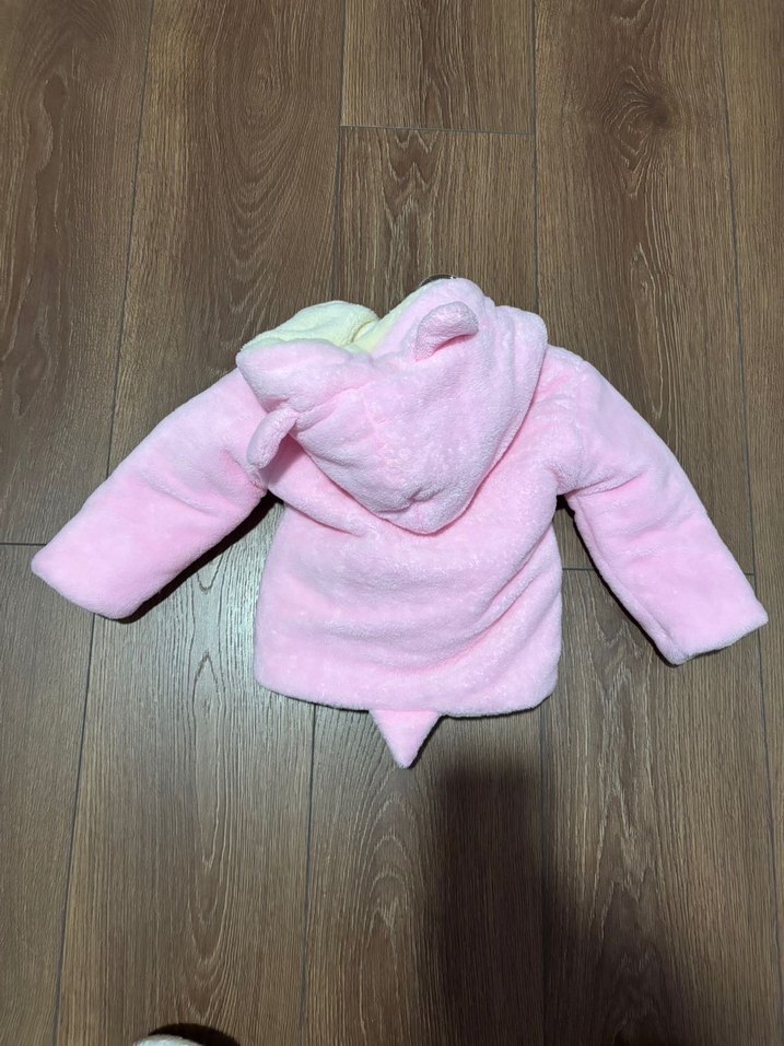 Kız Çocuk Pembe Kürklü Kapüşonlu Ceket - Görsel 2