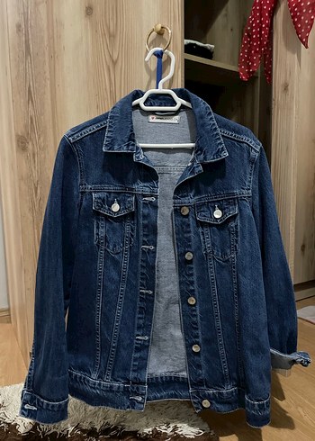 Kadın Mavi Denim Ceket, Düğmeli, Salaş Kesim