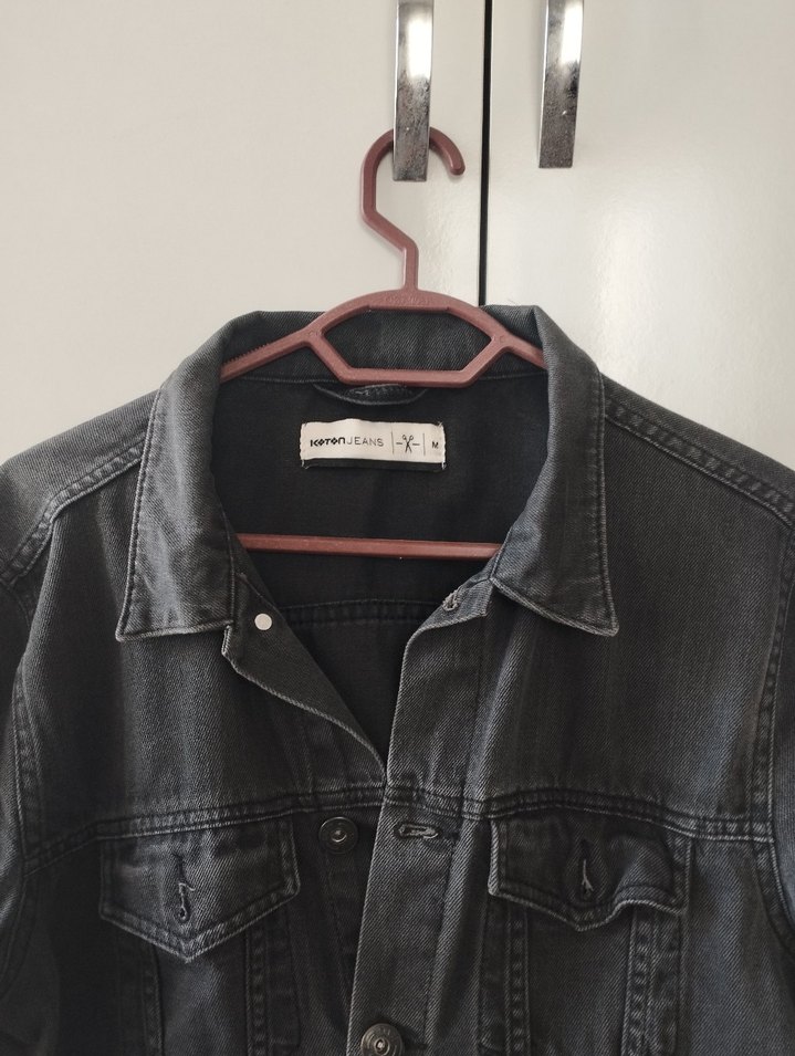 Kadın Gri Düğmeli Denim Ceket - Görsel 3