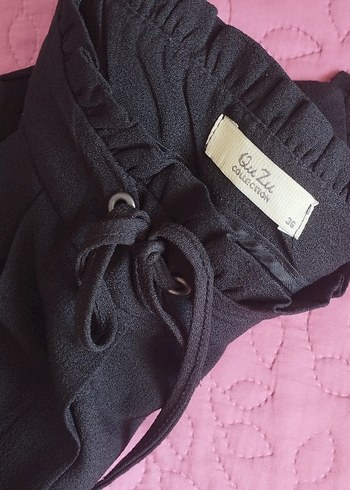 s Beden siyah Renk Kadın Siyah Kuşaklı Rahat Kesim Kumaş Pantolon