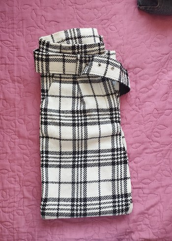 Kadın Beyaz Ekose Kumaş Pantolon - Görsel 3