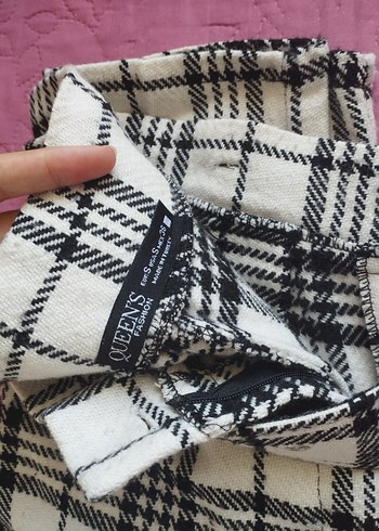 Kadın Beyaz Ekose Kumaş Pantolon - Görsel 4