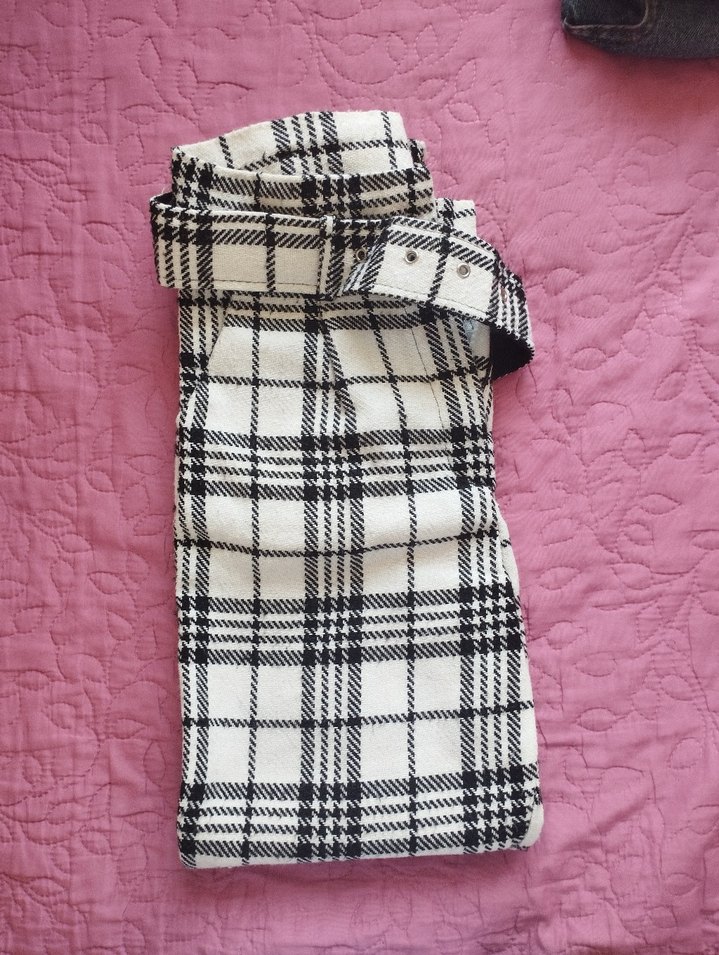 Kadın Beyaz Ekose Kumaş Pantolon - Görsel 3