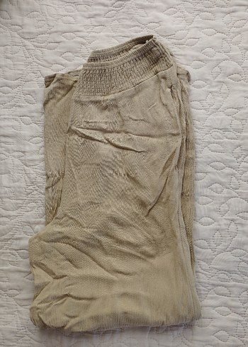 Bej Keten Bol Kesim Kadın Pantolon - Görsel 4