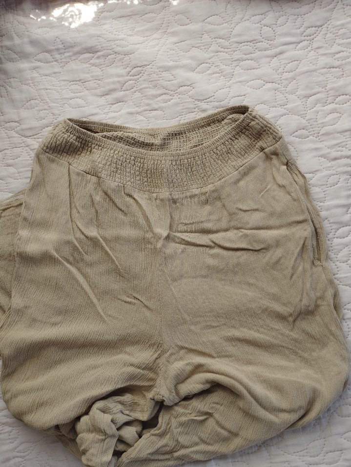 Bej Keten Bol Kesim Kadın Pantolon - Görsel 2