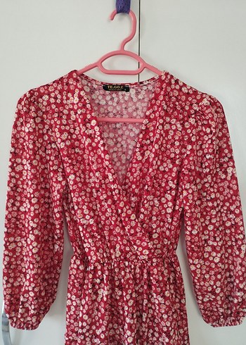 V Yaka Uzun Kollu Bohem Elbise - Görsel 2