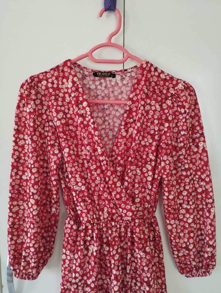 V Yaka Uzun Kollu Bohem Elbise - Görsel 2