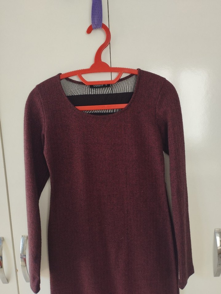 Bordo Uzun Kollu Triko Kadın Elbise - Görsel 2