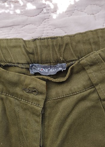 Kadın Haki Pamuklu Kemerli Kargo Pantolon - Görsel 2
