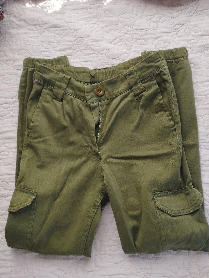 Kadın Haki Pamuklu Kemerli Kargo Pantolon - Görsel 3